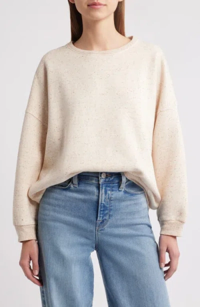Sessun Sessùn Chebbi Oversize Cotton & Linen Blend Mottled Fleece Sweater In Sandstone
