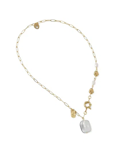Sessun Choya Pearl-embellished Hammered-effect Necklace In Gold