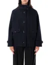 Sessun High-neck Button-up Oversized Jacket In Blue