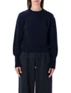 Sessun Cropped Jumper In Stocking Stitch Knit In Blue