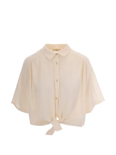 Sessun Cropped Tie-knot Shirt In Neutral