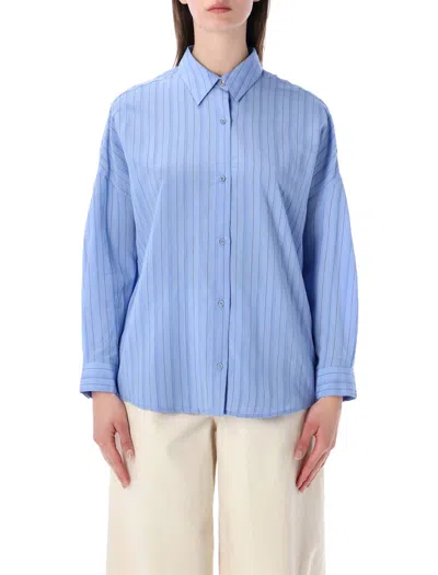 Sessun Sessùn Dazik Pleated Stripe Lyocell Shirt In Blue