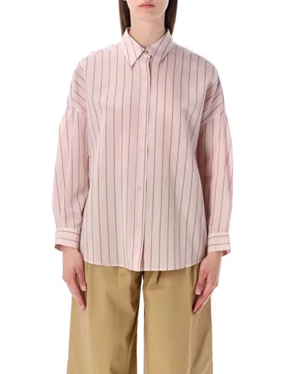 Sessun Sessùn Dazik Pleated Stripe Lyocell Shirt In Pink
