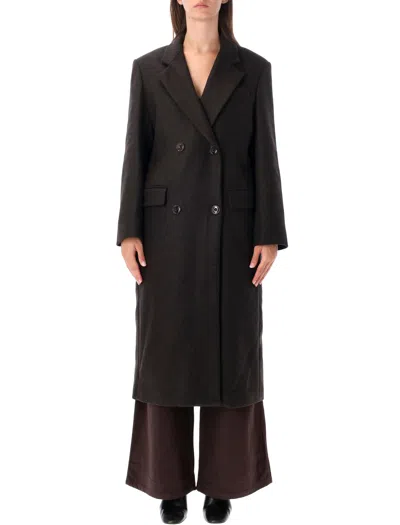 Sessun Double-breasted Wool-blend Coat In Dark Brown