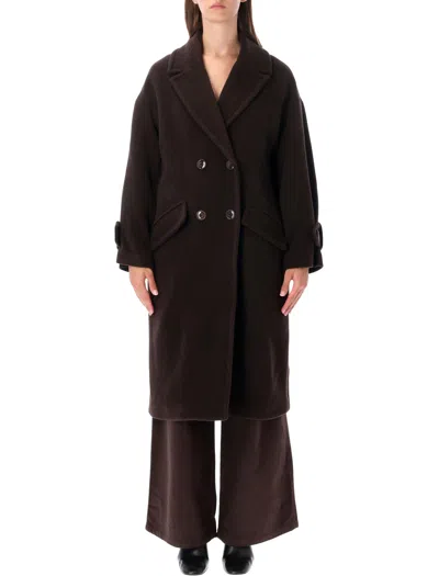 Sessun Double-breasted Wool-blend Coat In Marrone
