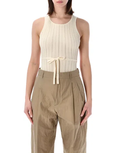 Sessun Elegant Sleeveless Bodysuit With Adjustable Waist Ties - Size S In Fleur De Sal
