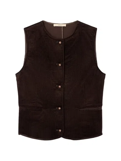Sessun Fernanda Corduroy Button-up Top In Brown