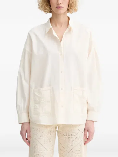 Sessun Flores Open-back Embroidered-pocket Shirt In White