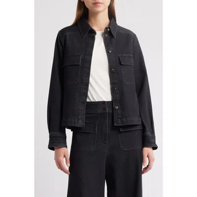 Sessun Sessùn Guggen Denim Snap-up Shirt In Denim Black