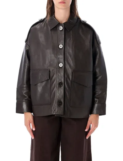 Sessun Harriboyd Boxy Cropped Leather Jacket In Black