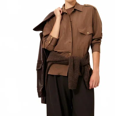 Sessun Honoria Stripe Button Down Shirt In Brown