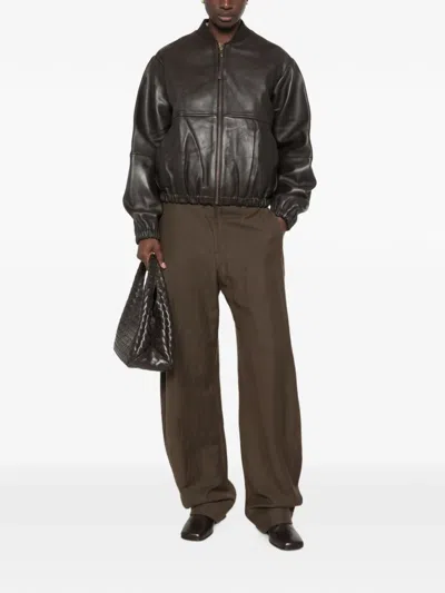 Sessun Leather Bomber Jacket In Black