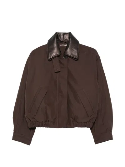 Sessun Leather Effect-collar Bomber Jacket In Brown