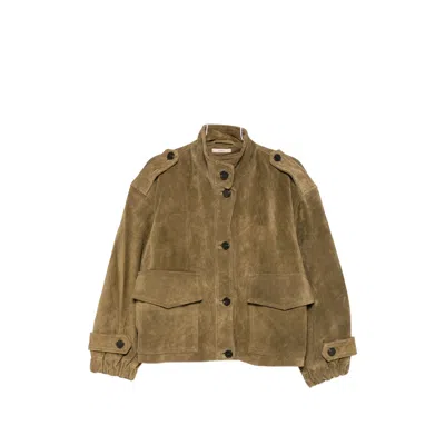 Sessun Leather-suede Flap-pocket Jacket In Brown