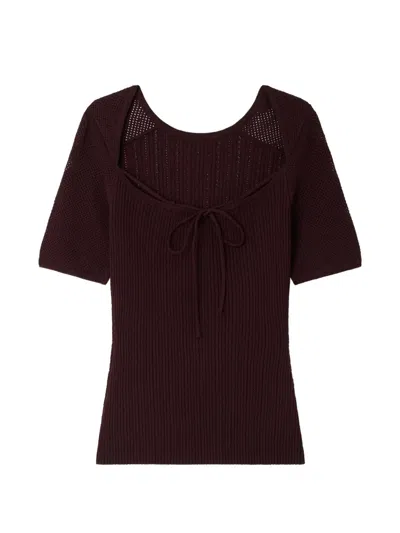 Sessun Limone Ribbed Open-back T-shirt In Burgundy