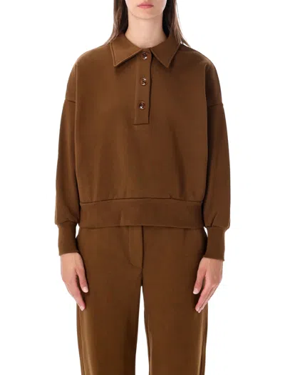 Sessun Long Sleeve Collared Button-front Sweatshirt In Marrone