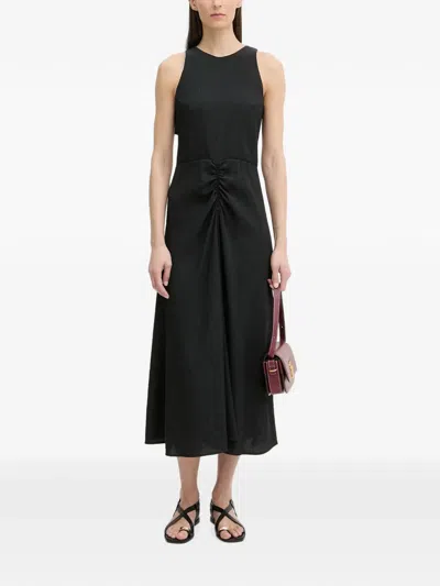 Sessun Lua Ruched Open-back Midi Dress In Black