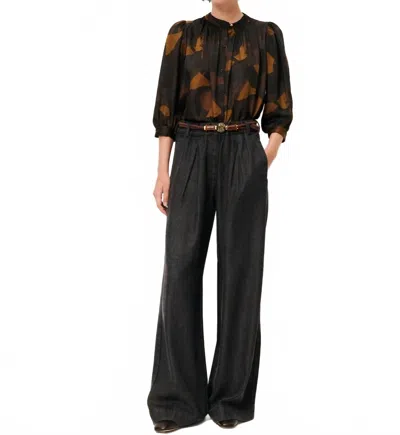 Sessun Lylist High-neck Gathered Blouse In Moss Utami In Black