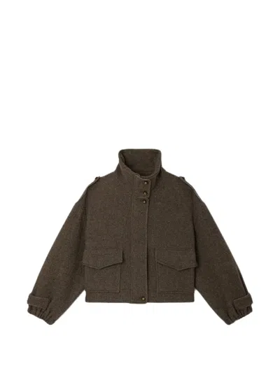 Sessun Mean Streets High-neck Epaulette Jacket In Brown