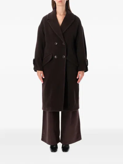 Sessun Mia Double-breasted Notched-lapels Coat In Black