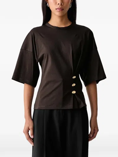 Sessun Naktis Button-embellished Pleated Top In Brown