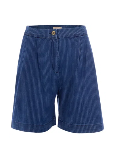 Sessun Bermuda Shorts In Denim Twill With Jewel Button In Blue