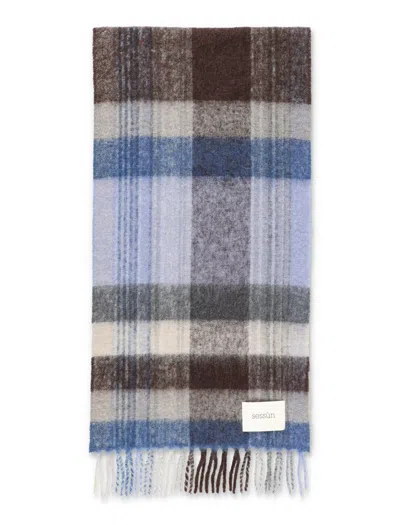 Sessun Plaid Alpaca Blend Scarf In Light Blue Multi