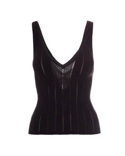 Sessun Pointelle Ribbed Knit V-neck Tank Top In Black