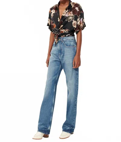 Sessun Procida Short Sleeve Shirt In Black Hibiscus In Multi