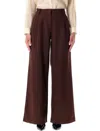 Sessun Brown Wide-leg Trousers In Broken Twill In Black