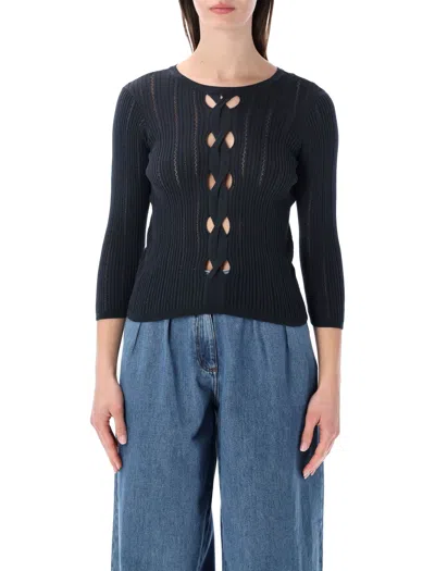 Sessun Reversible Rib-knit Sweater With 3/4-length Sleeves In Smoke Green