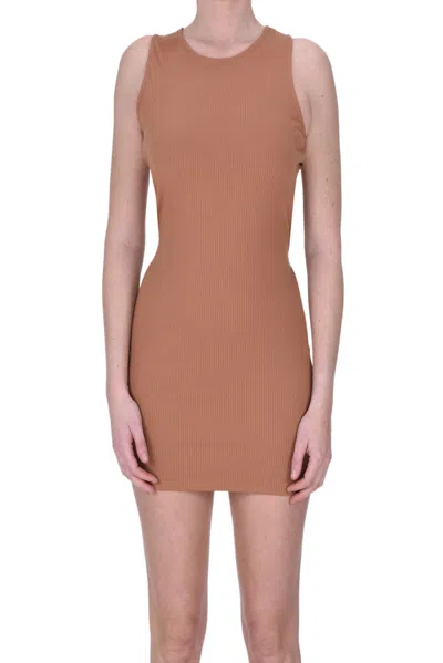 Sessun Ribbed Mini Dress In Light Brown