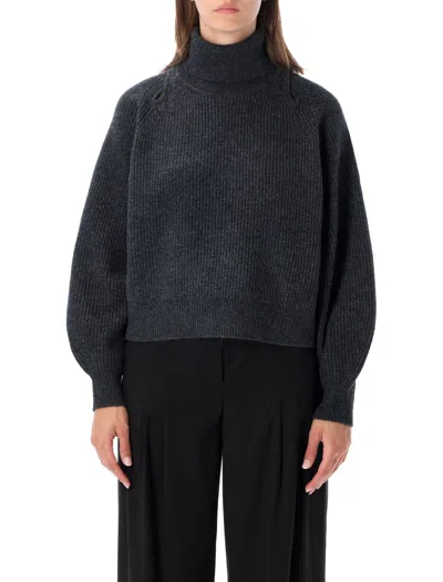 Sessun Ribbed Turtleneck Sweater With Balloon Sleeves In Grigio