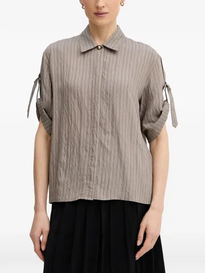 Sessun Safara Striped Buckle-detail Shirt In Brown