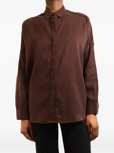 Pre-owned Sessun Satin-finish Long-sleeve Shirt In Brown