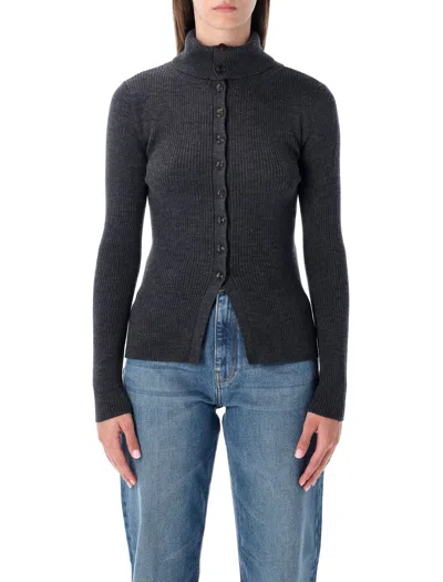 SESSUN SESSUN SESSÙN GREY RIBBED WOOL CARDIGAN
