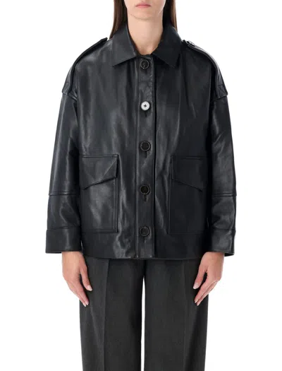 Sessun Sessùn Harriboyd Short Lamb Leather Jacket In Black