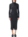 Sessun Charcoal Ribbed Knit Midi Dress With Buttons In Black