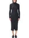 Sessun Charcoal Ribbed Knit Midi Dress With Buttons In Gray
