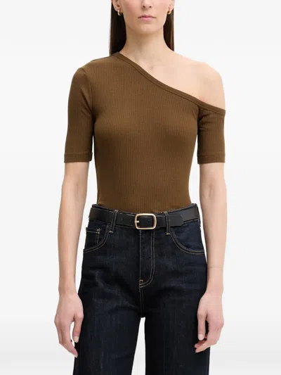 Sessun Soline One-shoulder Ribbed Top In Brown