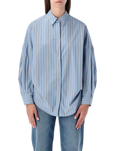 Sessun Sessùn Striped Poplin Oversized Shirt In Blue