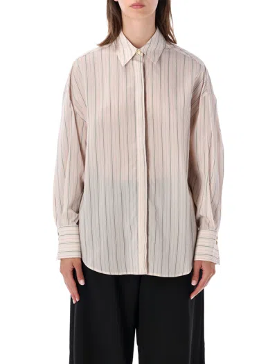 Sessun Striped Tailored Shirt With Jewel Button Details In Animal Print
