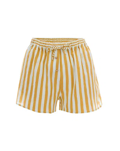 Sessun Sessùn Striped Viscose Bermudas In Gold