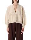 Sessun Beige Cropped Wool Cardigan With Patch Pockets