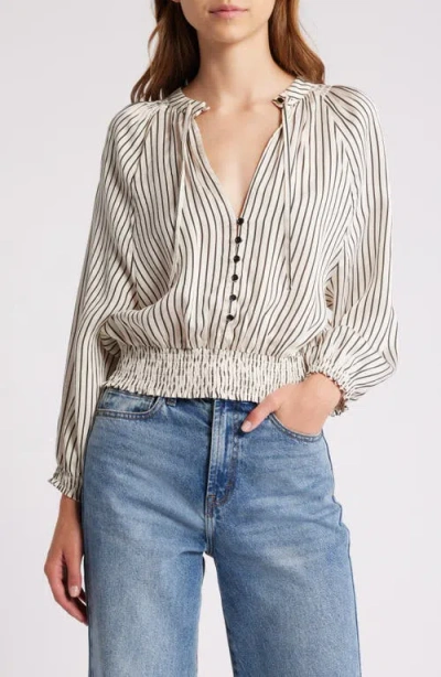 Sessun Sessùn Swing Stripe Smocked Waist Blouson Top In Swing-white Black
