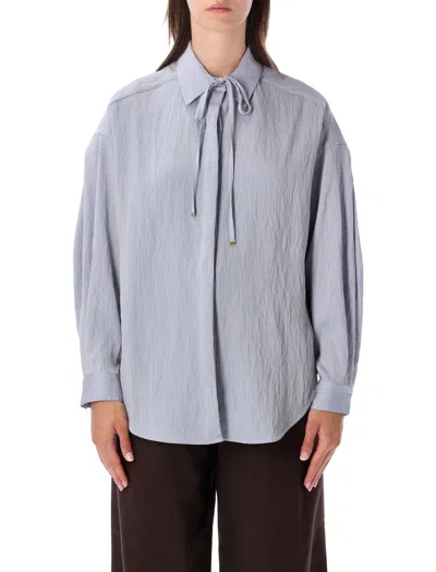 Sessun Tie-neck Oversized Striped Blouse In Blu