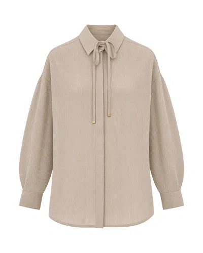 Sessun Tie-neck Striped Oversized Shirt In Neutral