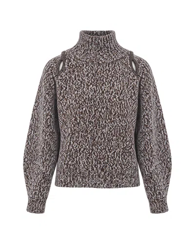 Sessun Turtleneck Cutout Knit Sweater In Brown