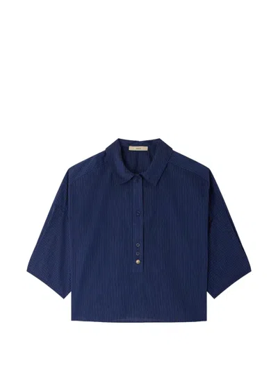 Sessun U Pinstripe-print Cropped Shirt In Blue