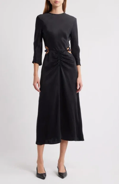 Sessun Sessùn Velvettes Long Sleeve Satin Midi Dress In Black